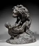 Gladiateur combattant un lion Modèle créé vers 1841 by Edme Nicolas Faillot, Bronze à patine brune Signé « Faillot » sur la terrasse, sold Oct 2026