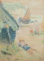 Garçonnet à plat ventre sur une plage by Émile Schuffenecker, Pastel sur papier, sold Oct 2026