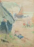 Garçonnet à plat ventre sur une plage by Émile Schuffenecker, Pastel sur papier, sold Oct 2026