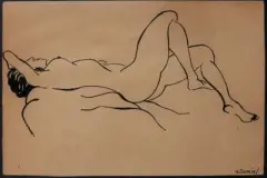 Le repos du modèle Dessin à la plume, signé en bas à droite 22 x 32 cm On joint André DOMIN (1883-1962) Femme au haut vert by André Domin, Gouache, aquarelle et encre sur papier contrecollé sur carton, sold Oct 2026