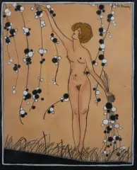Femme nue cueillant des fleurs by André Domin, Aquarelle et gouache sur papier, sold Oct 2026