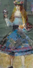 Jeune fille au bouquet by Crikor Garabetian, Gouache et collage sur papier, sold Oct 2026