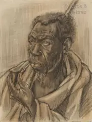 Portrait de Migabo, Mututsi by Marthe de Witte, 1951, Fusain et pastel sur papier, sold Sep 2026