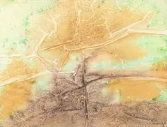 Composition dans les tons orange et vert by Jean Piaubert, 1968, Aquarelle signée et datée, sold Sep 2026