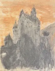 Château juché sur un éperon rocheux by Henri Schick, Fusain, sanguine et rehauts de craie sur papier, sold Sep 2026