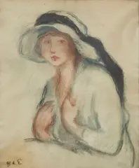 Femme au chapeau by Georges d'Espagnat, Pastel sur papier beige encadré, sold Jun 2026