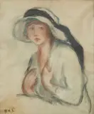 Femme au chapeau by Georges d'Espagnat, Pastel sur papier beige encadré, sold Jun 2026
