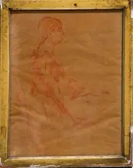 Jeannie Gobillard au piano (Etude pour la Sonate de Mozart) by Berthe Morisot, 1894, Sanguine sur papier calque Non signé Au revers du carton d'encadrement: - No, sold Apr 2026