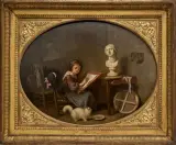 La jeune dessinatrice, autrefois identifiée comme Adéone, fille de l'artiste (1798-1834) by Martin Drolling, 1787, Panneau en noyer ovale, sold Jun 2026