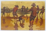 Pêcheurs préparant leurs filets by Nguyen Thanh Le, Panneau de bois laqué Signé en bas à droite, sold Sep 2026