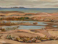 South Pine Island from Split Rock by A. Y. Jackson, 1962, oil on board, sold May 2026