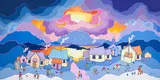 Spring Snow by Ted Harrison, 1983, acrylic on canvas, sold May 2026