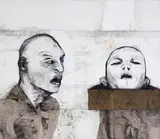 Les frères by Stéphanie Béliveau, mixed media on canvas, sold May 2026