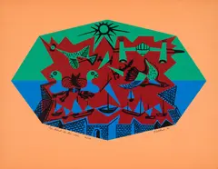 Au bord de la mer by Alfred Pellan, 1972, colour lithograph on paper, sold May 2026