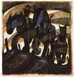 Day’s End by Sybil Andrews, linocut in 5 colours, sold May 2026