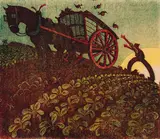 Mangolds by Sybil Andrews, linocut in 4 colours, sold May 2026