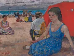 Sur la plage by François Gall, oil on canvas, sold Apr 2026