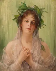 Young Woman by Conrad Kiesel, oil on canvas, sold Apr 2026