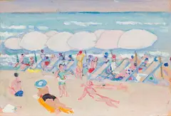 Imbarcazioni al mare by Moses Levy, 1954, oil on board, sold Apr 2026
