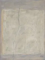 Körper auf hellem Plan by Johannes Gecelli, 1963, Öl und Stoffcollage auf Rupfen, sold Aug 2026