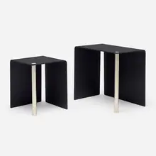 STL tables, set of two by Jonathan Nesci, 2012, powder-coated aluminum, nickel-plated steel, sold Jun 2023
