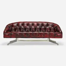 Sofa by Ward Bennett, c. 1965, leather, aluminum, sold Jun 2023