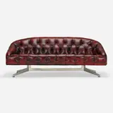 Sofa by Ward Bennett, c. 1965, leather, aluminum, sold Jun 2023