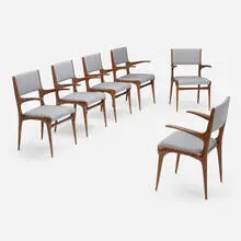 Armchairs model 162, set of six by Carlo de Carli, c. 1950, walnut, upholstery, sold Jun 2023