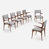Armchairs model 162, set of six by Carlo de Carli, c. 1950, walnut, upholstery, sold Jun 2023