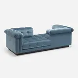 Custom Tête-à-tête sofa, model 5944 by Edward Wormley, 1959, mohair upholstery, lacquered wood, sold Jun 2023