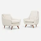 Lounge chairs, set of two by Modern, c. 1960, upholstery, walnut, oak, sold May 2023