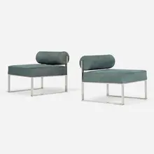 Lounge chairs, pair by Harvey Probber, c. 1965, cowhide, aluminum, sold May 2023