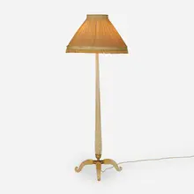 Floor lamp by Murano, c. 1930, glass with gold foil inclusions, silk, brass, sold May 2023