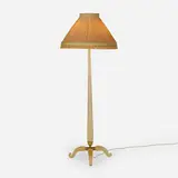 Floor lamp by Murano, c. 1930, glass with gold foil inclusions, silk, brass, sold May 2023