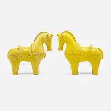 Horses, pair by Aldo Londi, c. 1970, glazed earthenware, sold May 2023