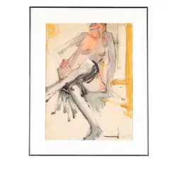 Seated Nude Figure by Jacques Fabert, Pencil and gouache on paper, offered Dec 2024