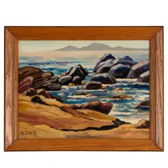 Rocks at the Shore by Hanson Puthuff, Oil on panel, offered Nov 2024