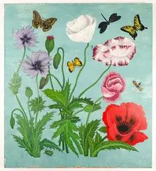 Untitled by Charles Child, tempera oil on panel poppies and insects, offered Jan 2023