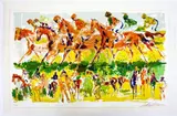 Horse racing themed by LeRoy Neiman, serigraph. Approx. dimensions: 26 in. H x 40 in. W. Weight: 1 lb, offered Jun 2022