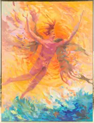 Icarus by Earl Blust, Acrylic on canvas. Tagged on verso with title and name. Tucked in stretcher is a catalogue, offered Jul 2024