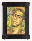 "Self Portrait as St. Stephano (a reinterpretation of the martydrom of St. Stephano) by Joseph Radoccia, Oil and collage on panel, in handmade, offered Jul 2024