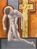 The Deposition by Sonia Melara, 2003, Mixed media, including black pencil, oil, gold, and copper leaf on paperboard, offered Jul 2024