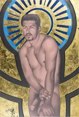 Untitled by Sonia Melara, 2003, Mixed media including black pencil, oil and gold leaf on board, offered Jul 2024