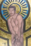 Untitled by Sonia Melara, 2003, Mixed media including black pencil, oil and gold leaf on board, offered Jul 2024