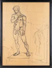 Standing Figure Study by Larry R. Collins, Charcoal on paper, offered Jul 2024