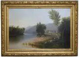 Boy and Girl on River - New Hampshire' by William Pearson, Oil on canvas, offered Jan 2024