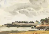 Beach Cottages.' by J.W.S. Cox, Watercolor on paper, offered Jan 2024