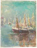 Harbor Scene.' by Charles, Oil on masonite, offered Jan 2024