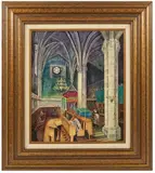 The Synagogue (Prague).' by Nahum Gilboa, Oil and mixed media on canvas, offered Jan 2024