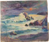 Coastal Moonlit Scene.' by Charles, Oil on wall panel. Faintly, offered Jan 2024